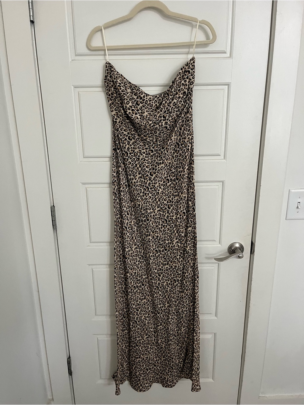 Anthropologie Leopard-Print Strapless Slip Dress in Beige and Black